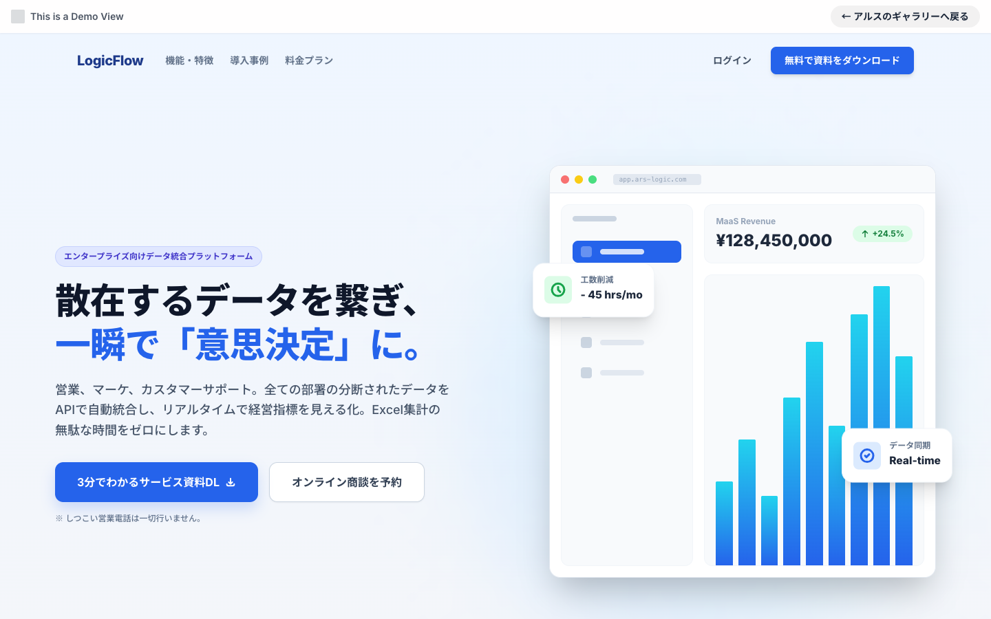 論理訴求のBtoBサービス特化サイト